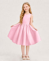 Pink Satin A-line Junior Bridesmaid Dress Front View