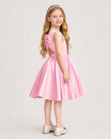 Pink Satin A-line Junior Bridesmaid Dress Side View
