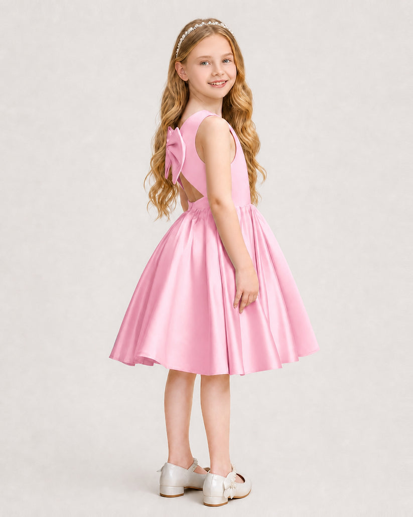 Pink Satin A-line Junior Bridesmaid Dress Side View