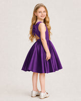 Purple Satin A-line Junior Bridesmaid Dress Side View