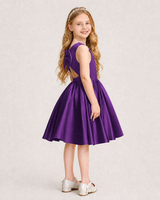 Purple Satin A-line Junior Bridesmaid Dress Side View