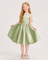 Sage Green Satin A-line Junior Bridesmaid Dress Front View