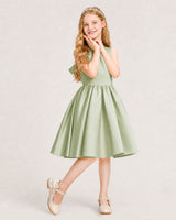 Sage Green Satin A-line Junior Bridesmaid Dress Front View