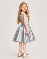 Silver Satin A-line Junior Bridesmaid Dress Side View