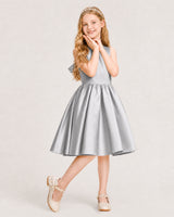 Silver Satin A-line Junior Bridesmaid Dress Front View