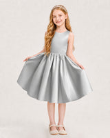 Silver Satin A-line Junior Bridesmaid Dress Front View
