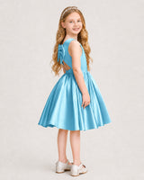 Sky Blue Satin A-line Junior Bridesmaid Dress Side View