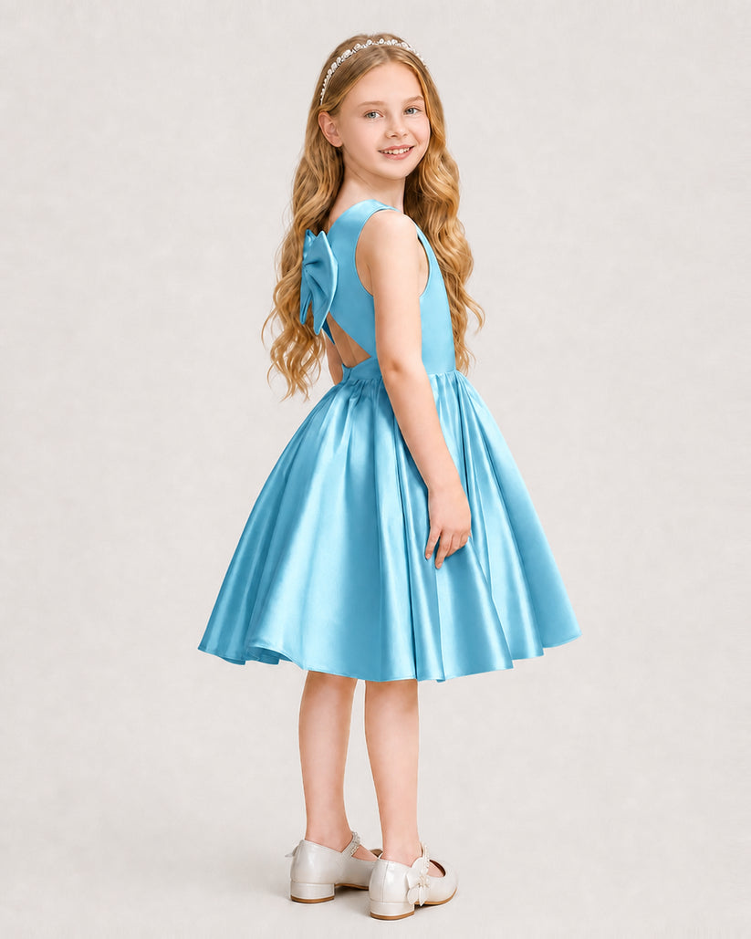 Sky Blue Satin A-line Junior Bridesmaid Dress Side View