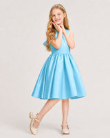 Sky Blue Satin A-line Junior Bridesmaid Dress Front View