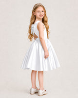 White Satin A-line Junior Bridesmaid Dress Side View