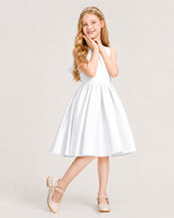White Satin A-line Junior Bridesmaid Dress Front View