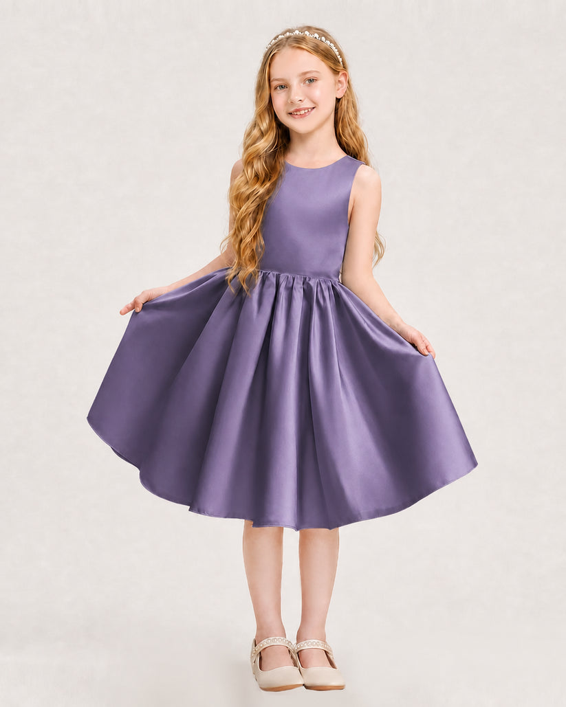 Wisteria Satin A-line Junior Bridesmaid Dress Front View