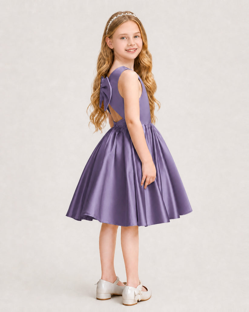 Wisteria Satin A-line Junior Bridesmaid Dress Side View