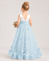 Baby Blue Tulle A-line Girls Formal Dress Back View