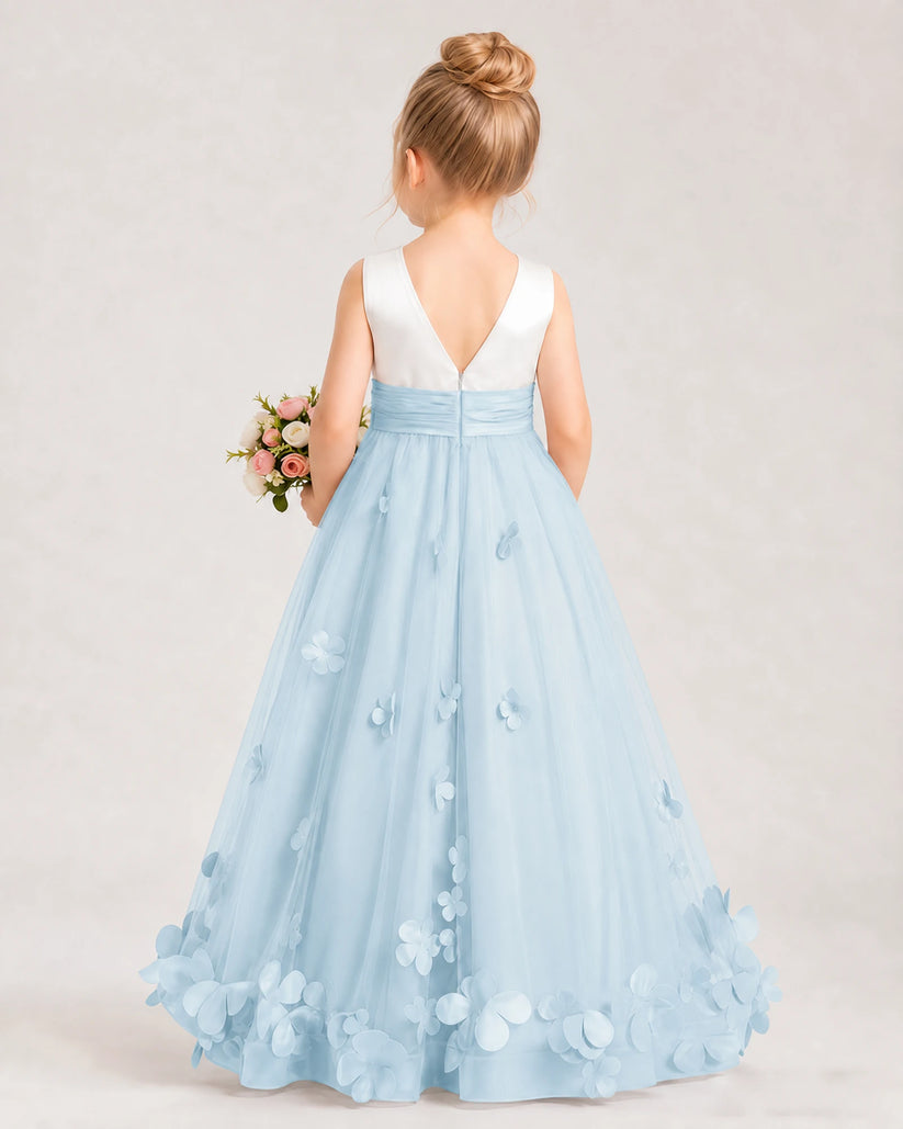 Baby Blue Tulle A-line Girls Formal Dress Back View