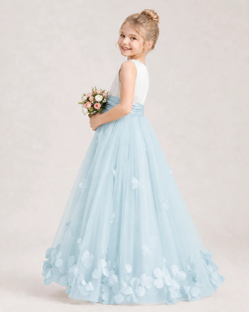 Baby Blue Tulle A-line Girls Formal Dress Side View
