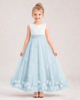 Baby Blue Tulle A-line Girls Formal Dress Front View