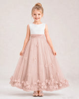 Blush Pink Tulle A-line Girls Formal Dress Front View