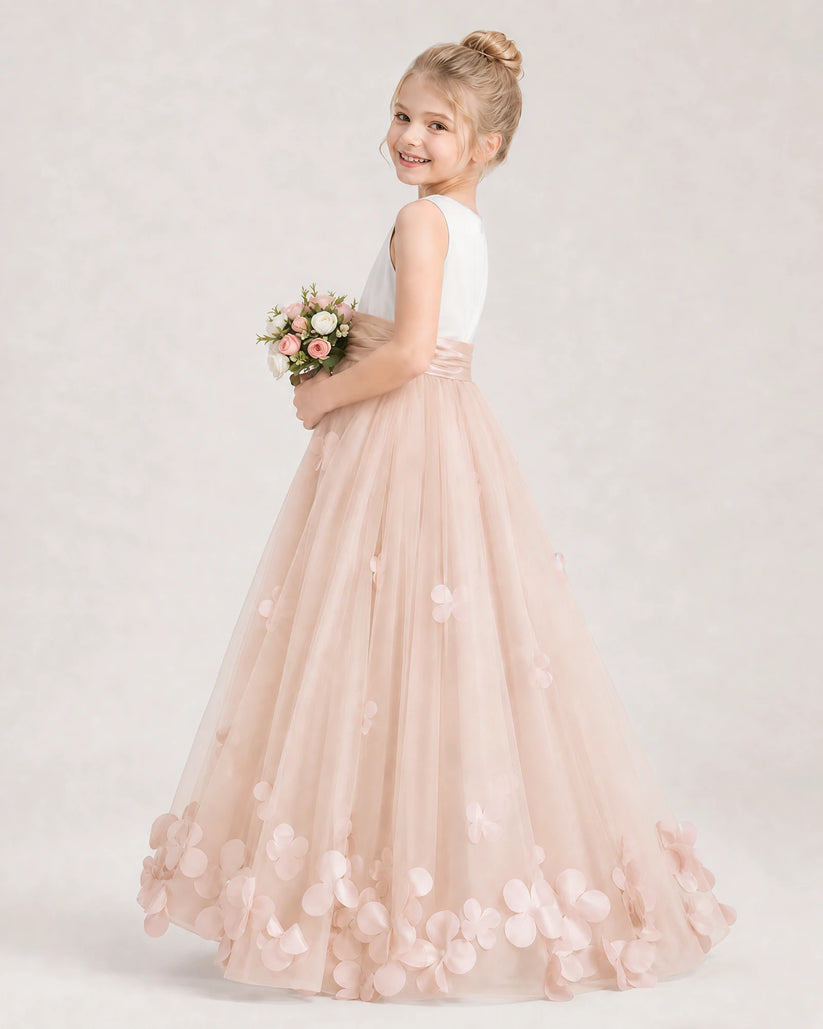 Blush Pink Tulle A-line Girls Formal Dress Side View
