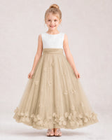 Champagne Tulle A-line Girls Formal Dress Front View