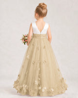 Champagne Tulle A-line Girls Formal Dress Back View