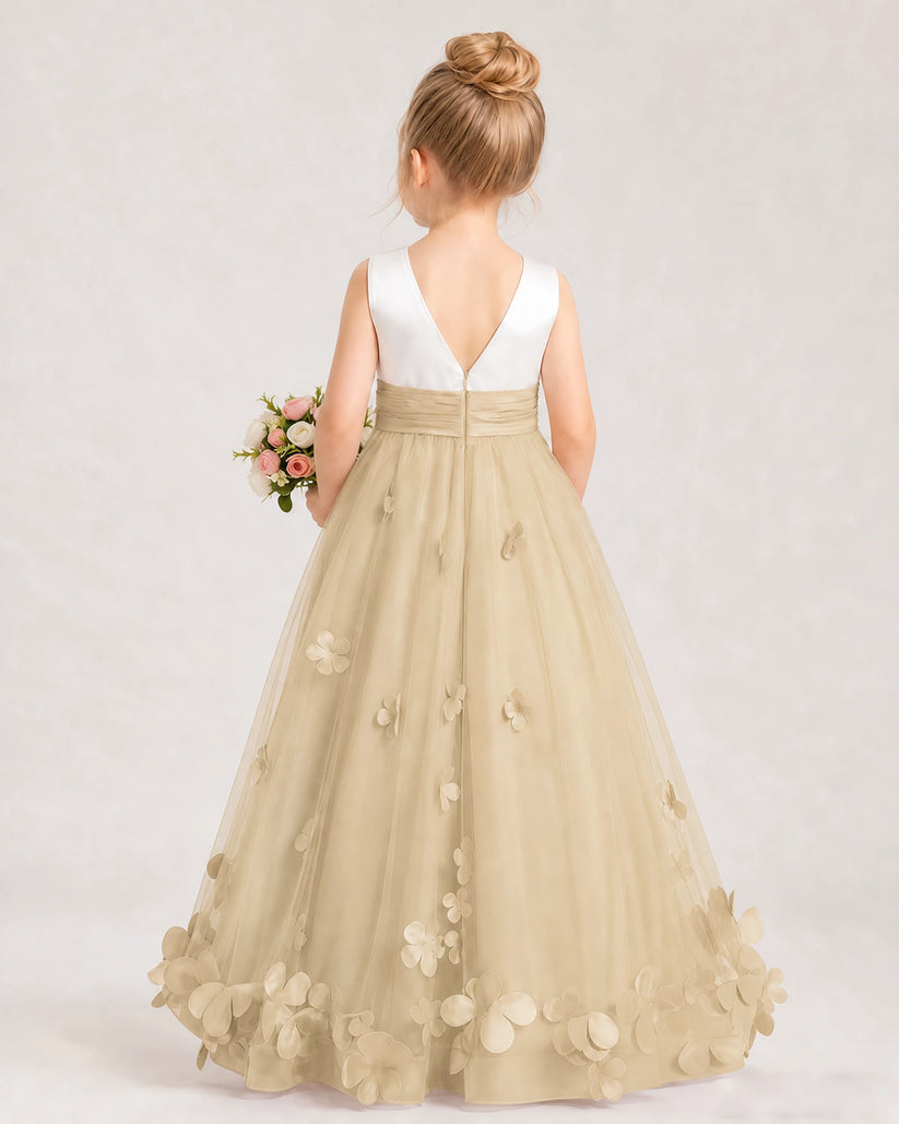 Champagne Tulle A-line Girls Formal Dress Back View