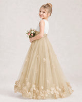 Champagne Tulle A-line Girls Formal Dress Side View