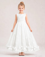 Ivory Tulle A-line Girls Formal Dress Front View