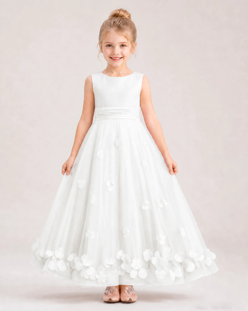 Ivory Tulle A-line Girls Formal Dress Front View
