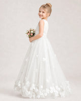 Ivory Tulle A-line Girls Formal Dress Side View
