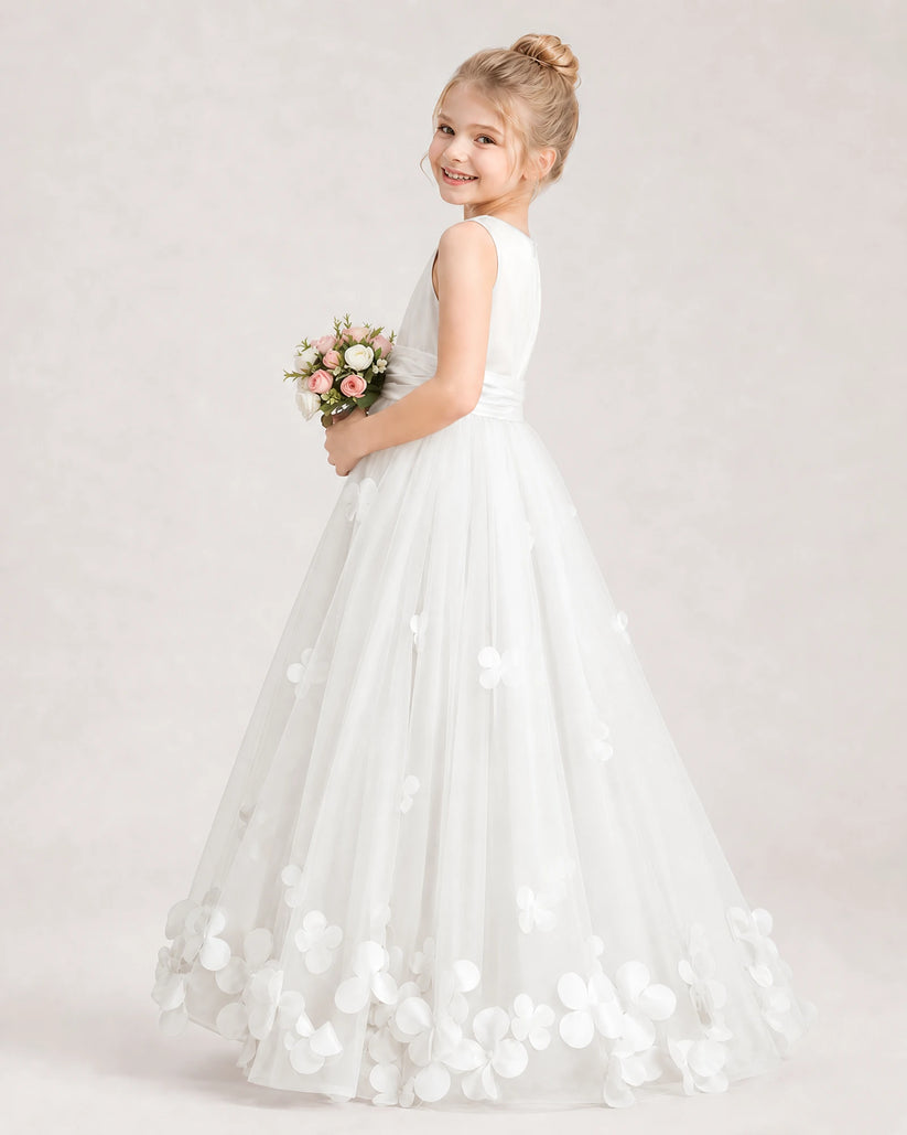 Ivory Tulle A-line Girls Formal Dress Side View
