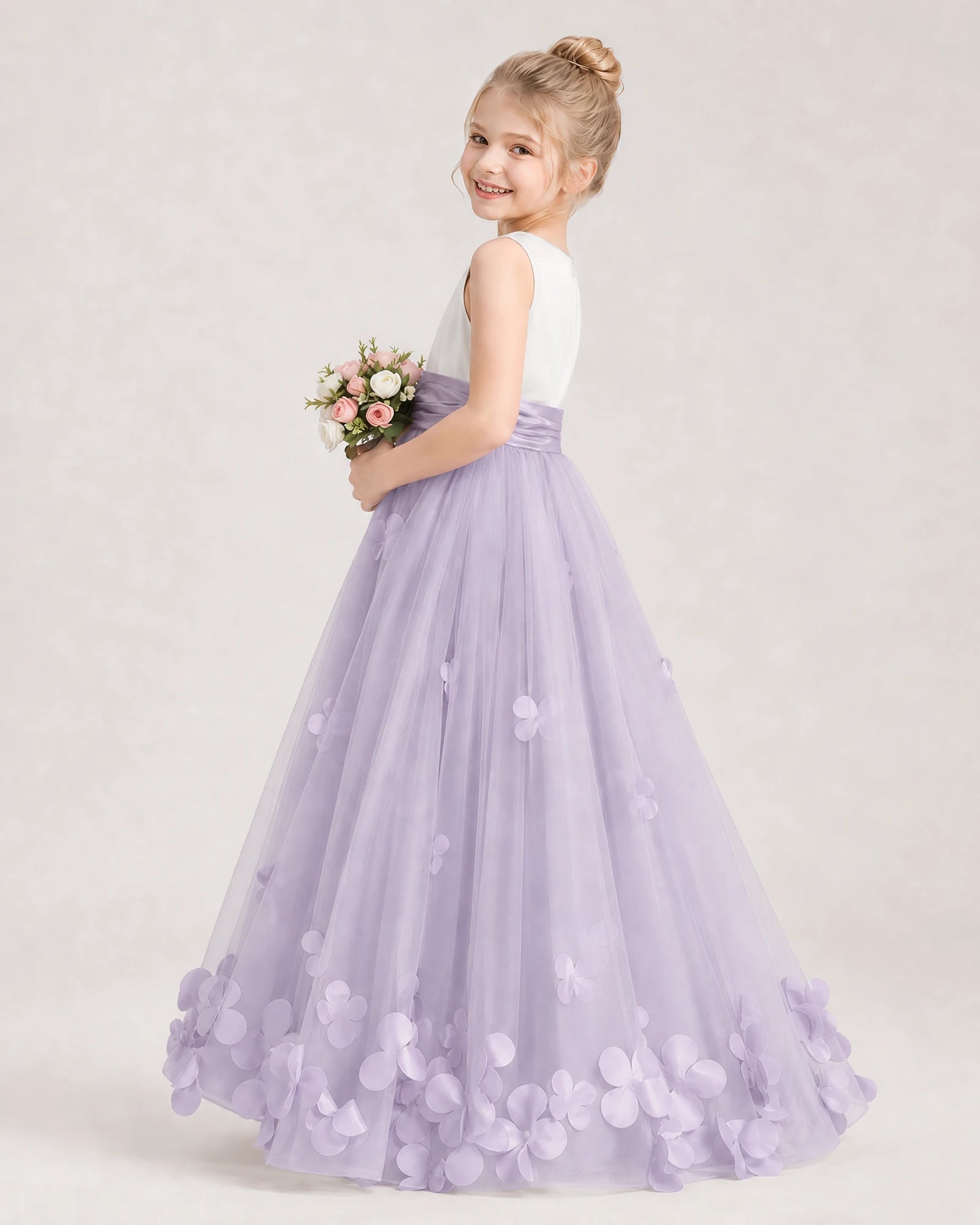 Lavender Tulle A-line Girls Formal Dress Side View