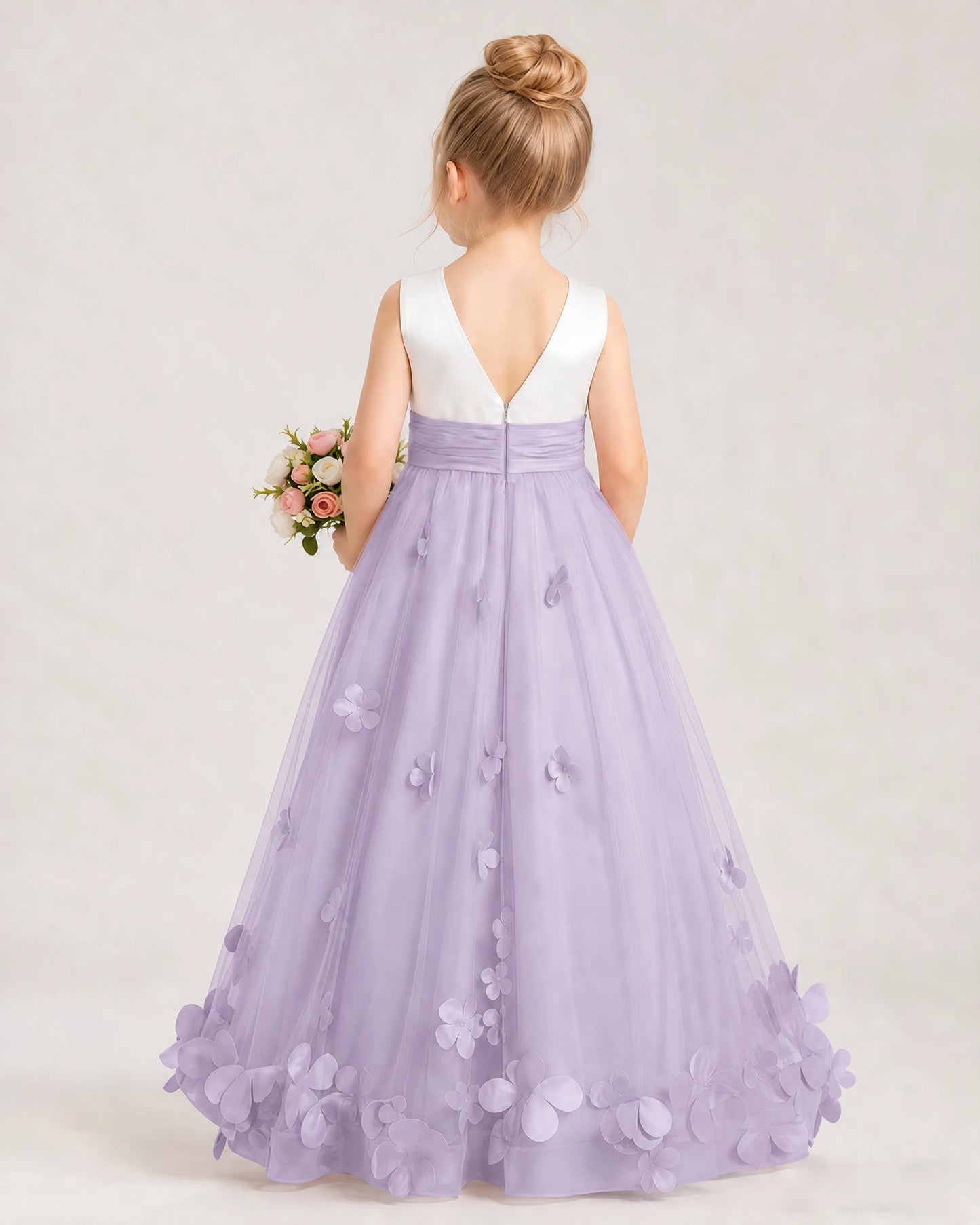 Lavender Tulle A-line Girls Formal Dress Back View