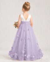 Lavender Tulle A-line Girls Formal Dress Back View