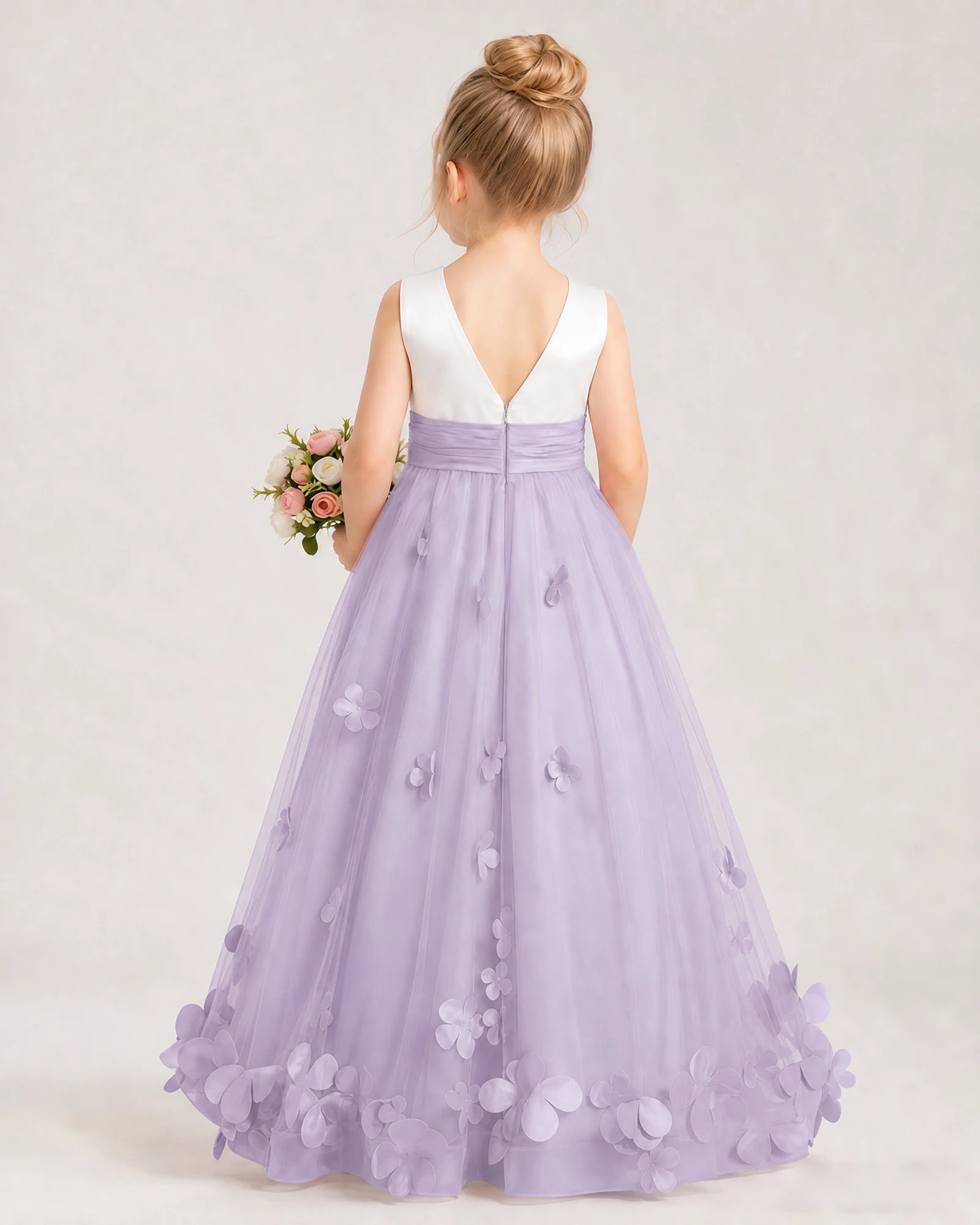 Lavender Tulle A-line Girls Formal Dress Back View