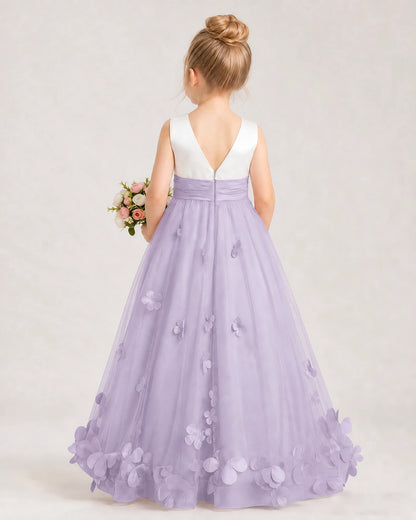 Lavender Tulle A-line Girls Formal Dress Back View