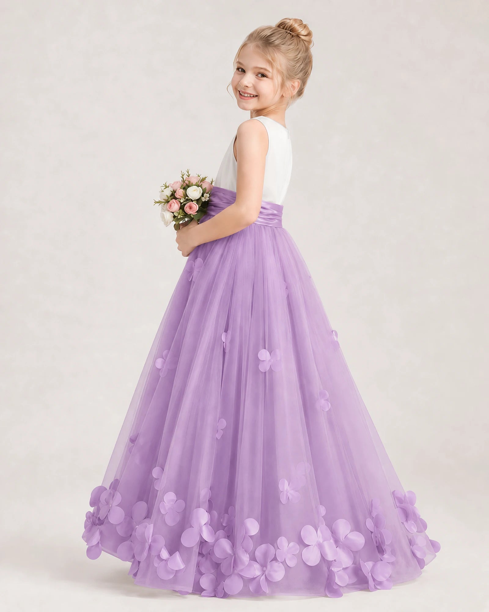 Lilac Tulle A-line Girls Formal Dress Side View