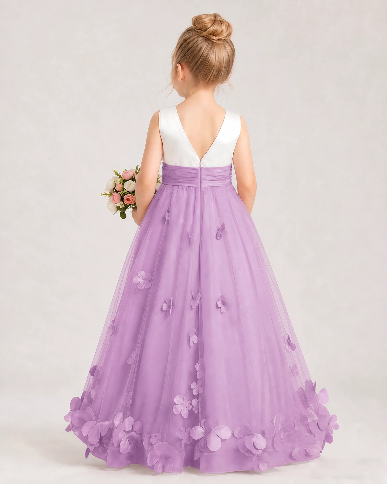 Lilac Tulle A-line Girls Formal Dress Back View