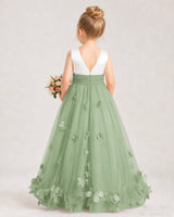Sage Green Tulle A-line Girls Formal Dress Back View