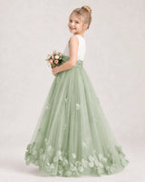 Sage Green Tulle A-line Girls Formal Dress Side View