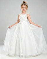 Ivory Tulle A-line Flower Girl Dress Front View
