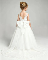 Ivory Tulle A-line Flower Girl Dress Back View