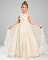 Champagne Tulle A-line Flower Girl Dress Front View