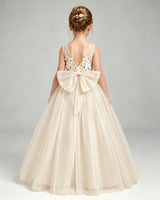 Champagne Tulle A-line Flower Girl Dress Back View