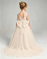 Champagne Tulle A-line Flower Girl Dress Back View