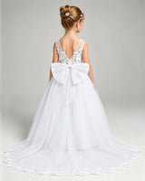 White Tulle A-line Flower Girl Dress Back View
