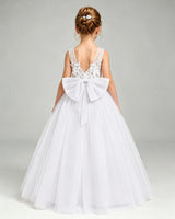 White Tulle A-line Flower Girl Dress Back View