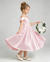 Blush Pink Satin A-line Flower Girl Dress Side View