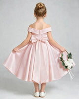 Blush Pink Satin A-line Flower Girl Dress Back View