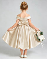 Champagne Satin A-line Flower Girl Dress Back View